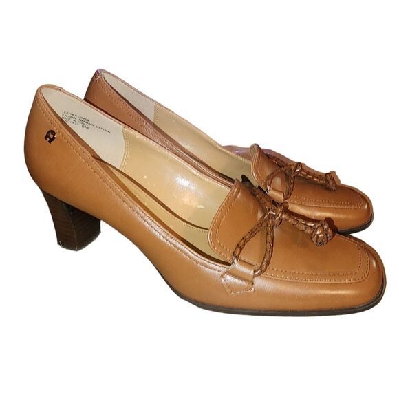 Etienne Aigner Nowell Light Caramelr Braided Accent Heeled Loafers Size 6 - Picture 1 of 10